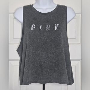 Victoria's Secret PINK Muscle Tank Top Gray Camo Graphic Logo Size Large